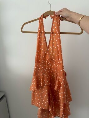 PrettyLittleThing Orange Polka Dot Halter Dress